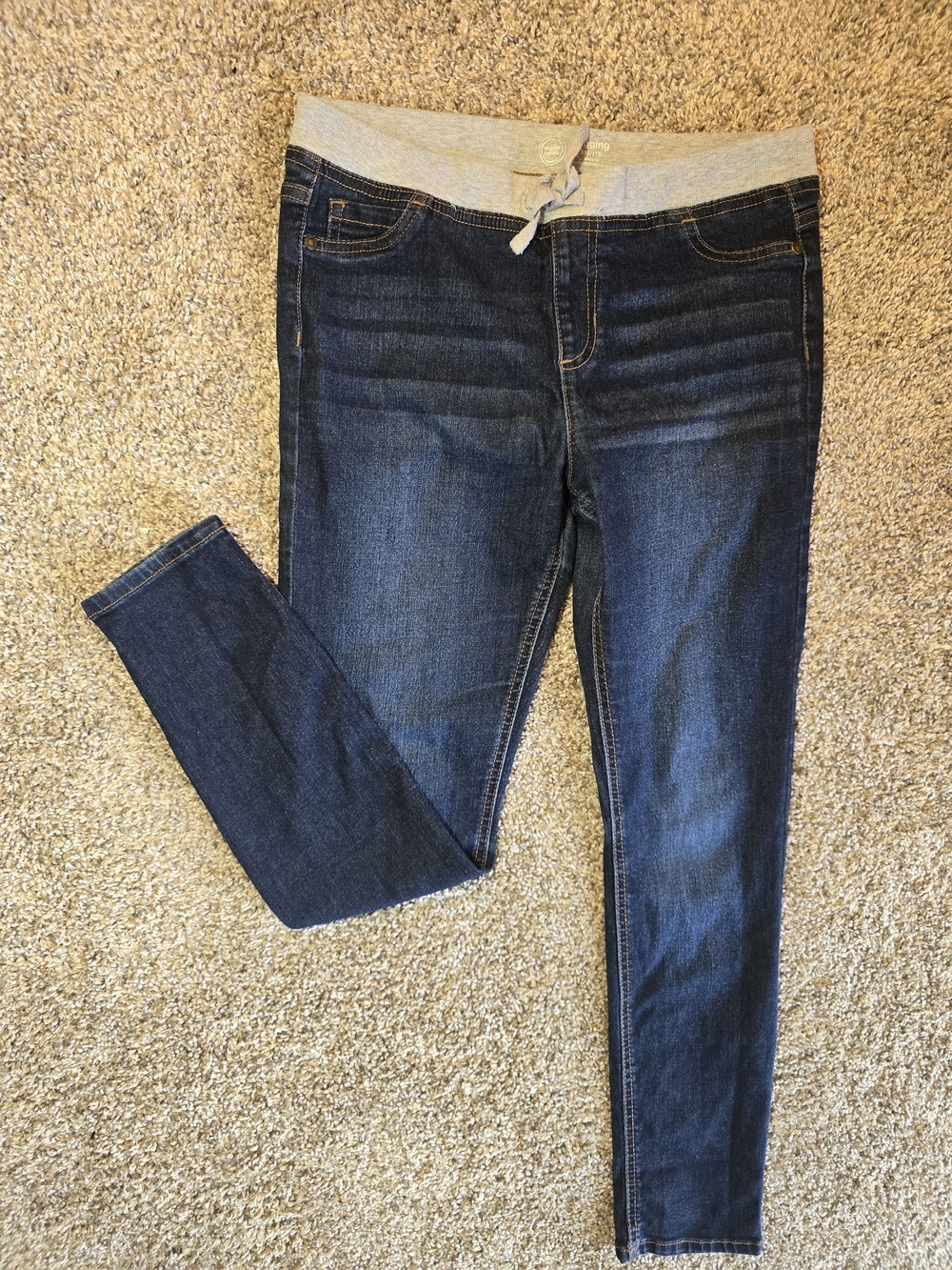 Kids Dark Blue Jeggings with Light Gray Knit Waistband